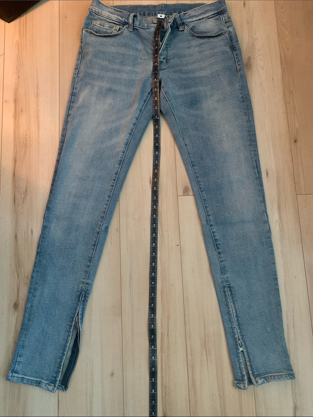 MNML Light Wash Skinny Jeans with Ankle Zips